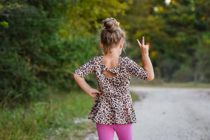 Leopard 3/4 Sleeve Peplum