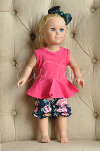 Hot Pink Tank Peplum & Rosie Posie Pocket Shorties Doll Set