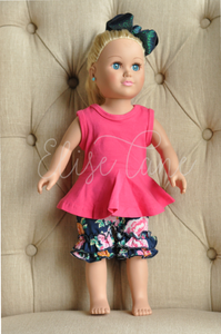 Hot Pink Tank Peplum & Rosie Posie Pocket Shorties Doll Set