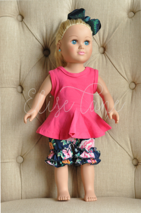 Hot Pink Tank Peplum & Rosie Posie Pocket Shorties Doll Set