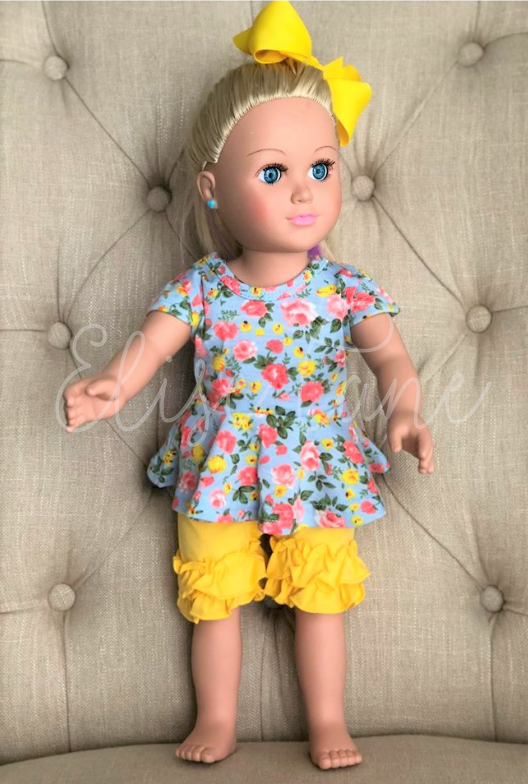 Floral Peplum & Yellow Shorties Doll Set