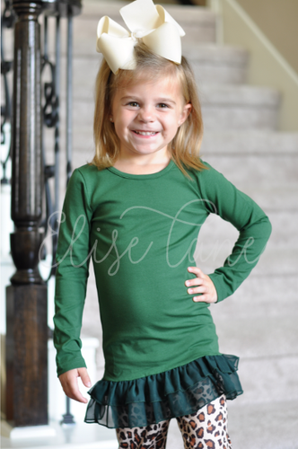 Forest Green Chiffon Ruffle Tunic