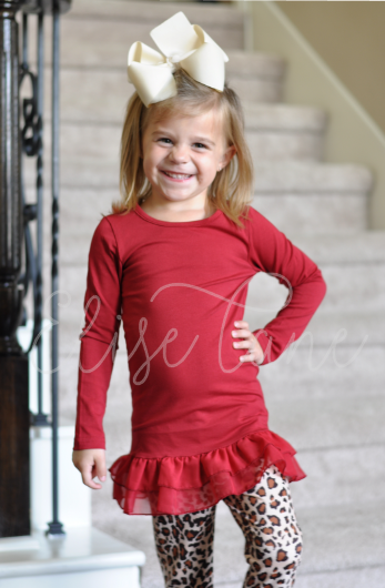 Maroon Chiffon Ruffle Tunic